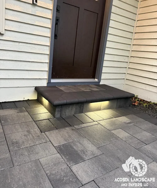 Modern Entry & Driveway Renovation Concrete Drive & Illuminated Paver Walkway